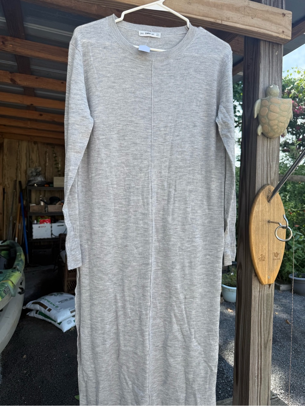 Zara Light Gray Crew Neck Long Knit Sweater Dress